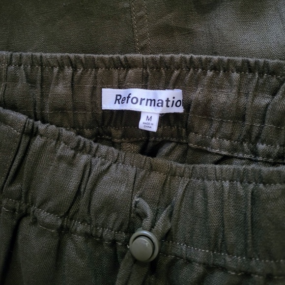 $198 Unworn Reformation Declan Linen Pant in Dark Olive - Picture 6 of 7